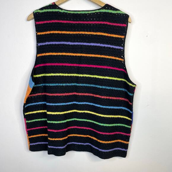Vintage Y2K Susan Bristol Rainbow Cat Cats Crochet Embroidered Sweater Vest 2X - Picture 7 of 12